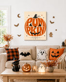 Retro Autumn Pumpkin Typography Halloween Canvas Wall Art