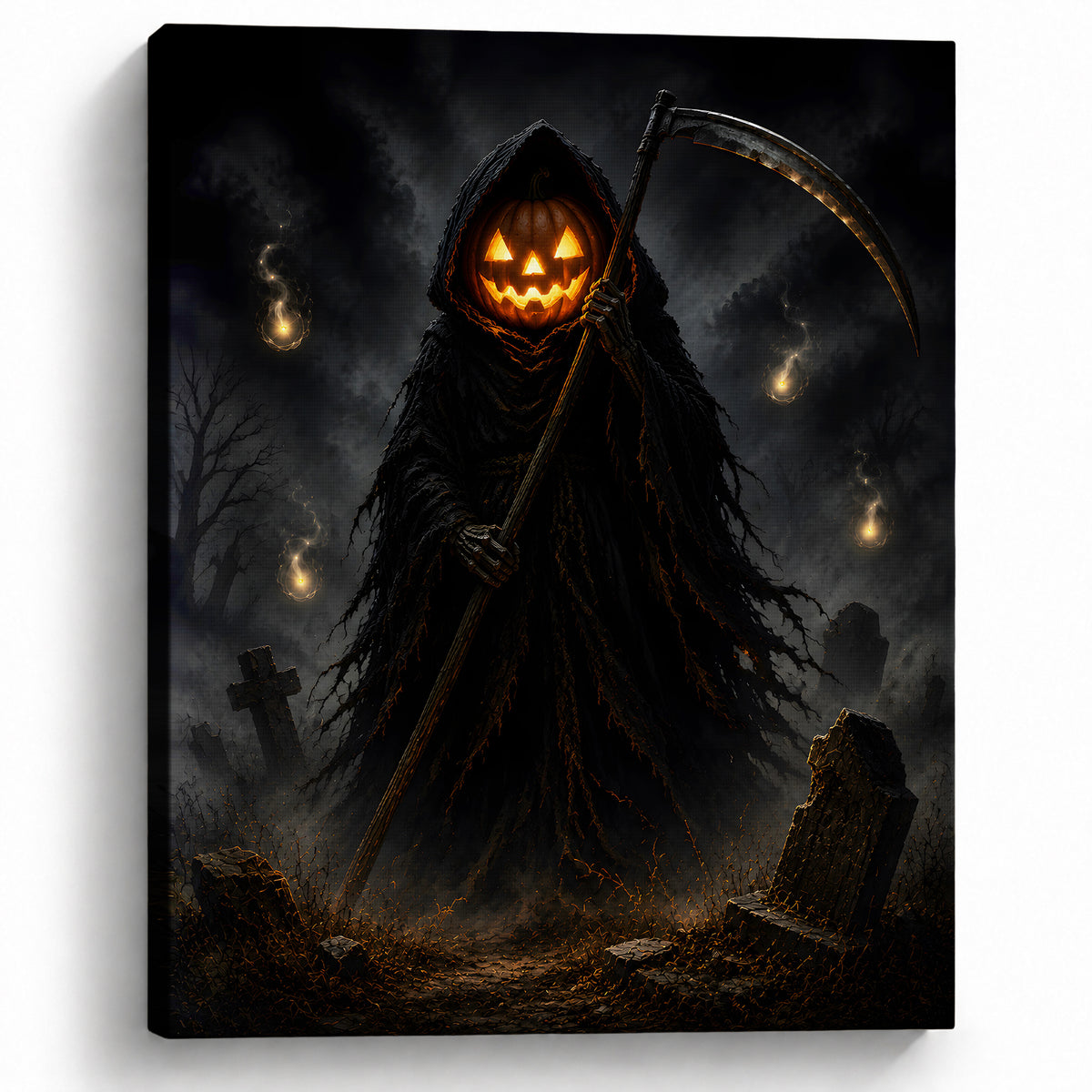 Evil Pumpkin Halloween Canvas Wall Art, Spooky Jack-o’-Lantern Decor