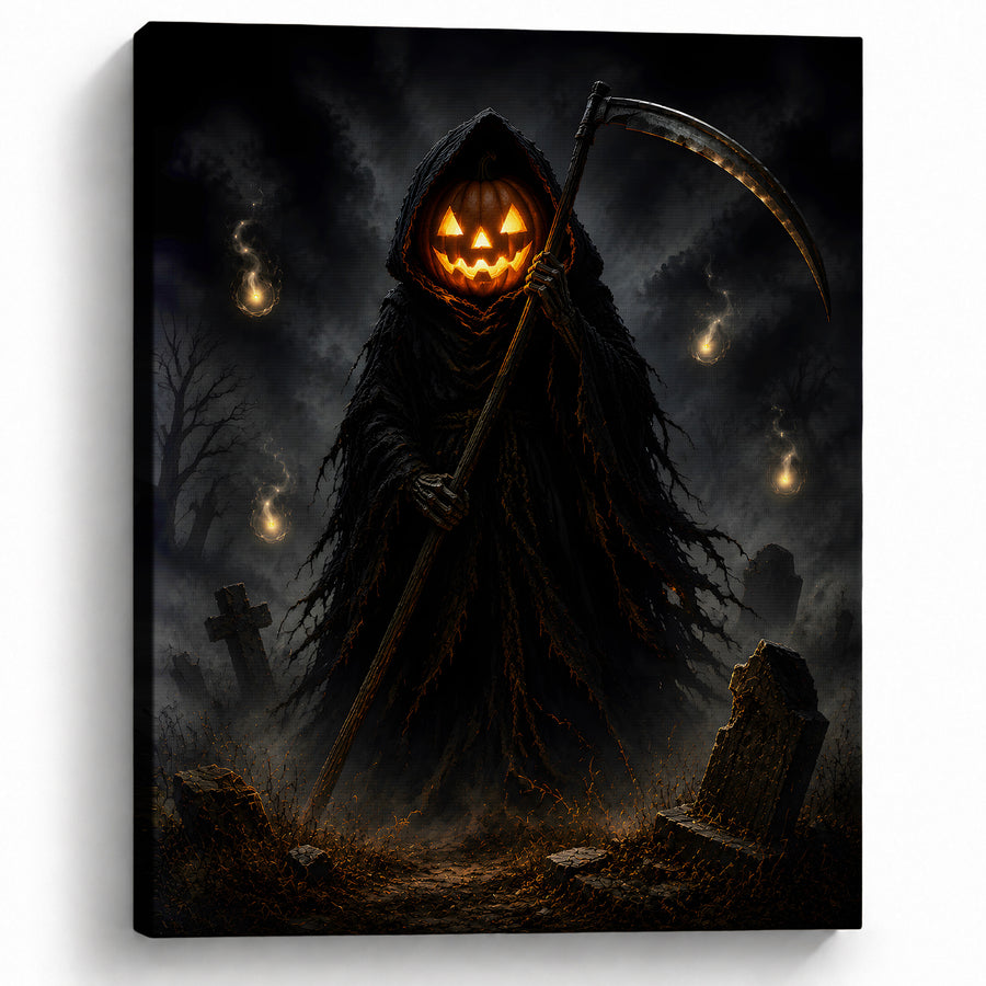 Evil Pumpkin Halloween Canvas Wall Art, Spooky Jack-o’-Lantern Decor