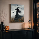 Witch Silhouette Halloween Canvas Wall Art, Magical Gothic Decor