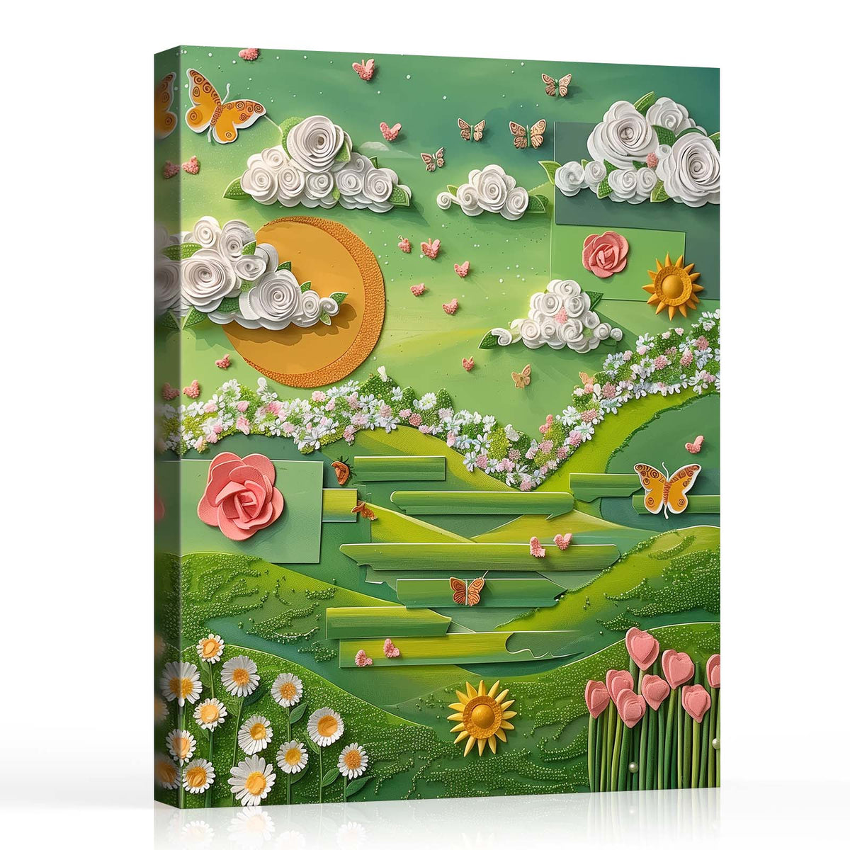 Whimsical Green Garden Paper Art Wall Decor