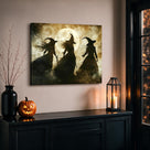 Witch Silhouette Halloween Canvas Wall Art, Magical Gothic Decor