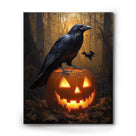 Dark Gothic Painting Raven and Pumpkin Halloween Wall Art