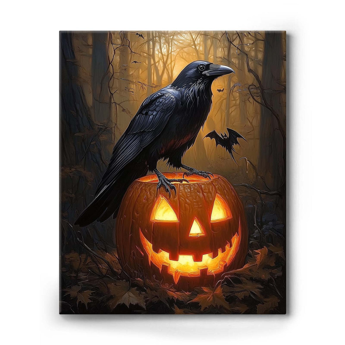 Dark Gothic Painting Raven and Pumpkin Halloween Wall Art