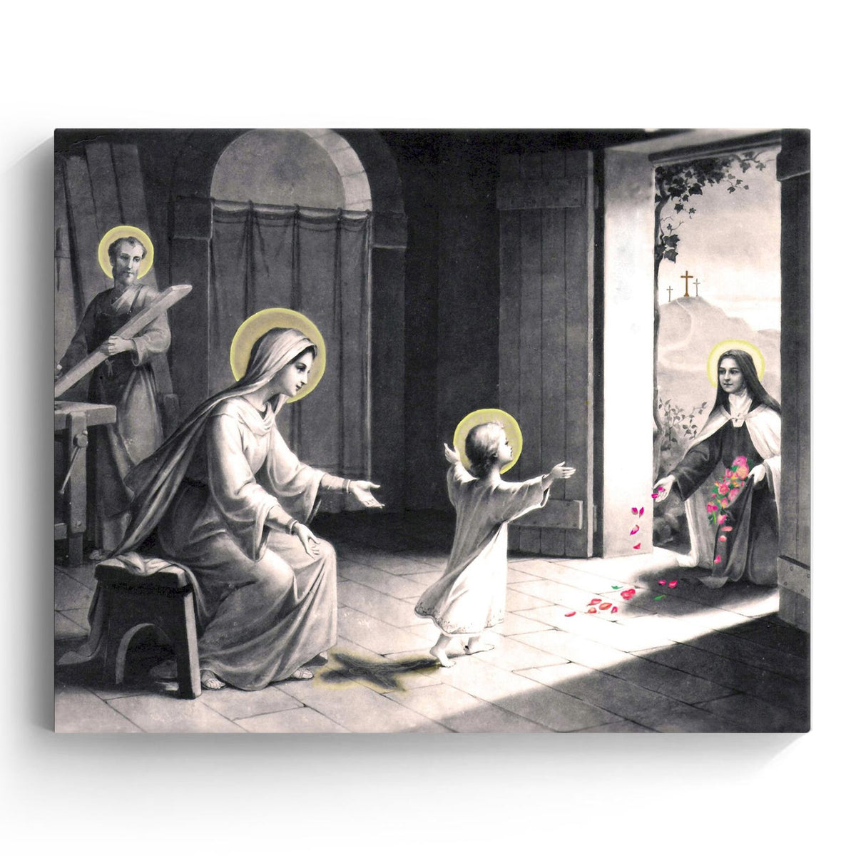 Black and White Religious Illustration Vintage Christian Mother and Child Wall Art