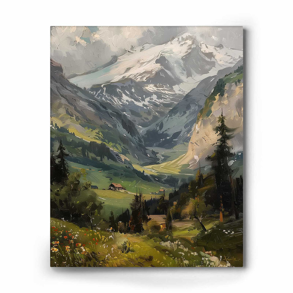 Alpine Mountain Snowy Valley Wall Art