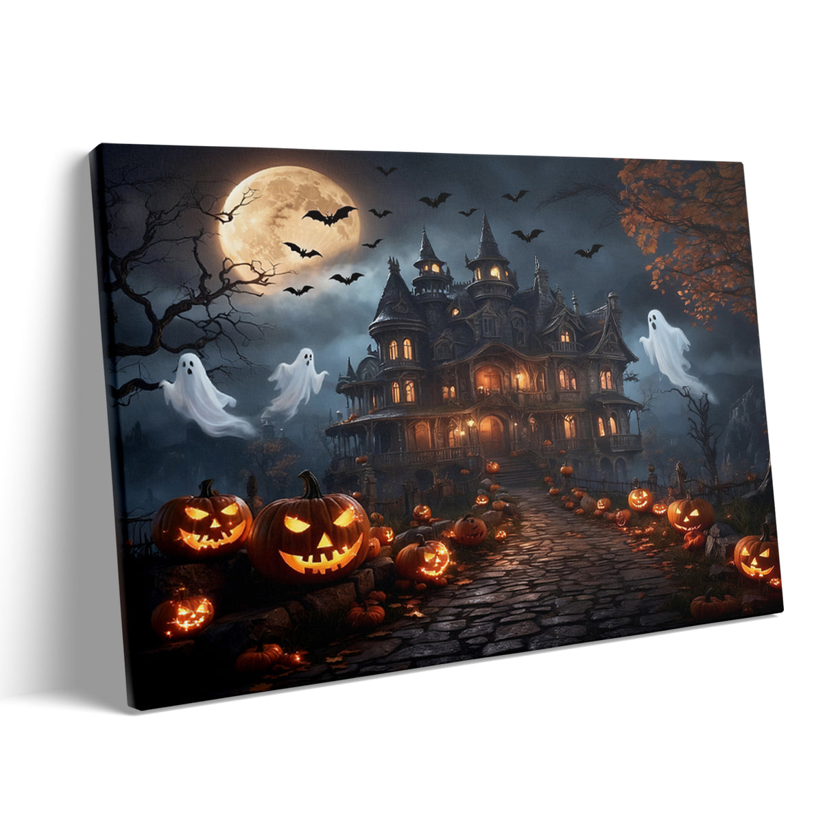 Pumpkinlit Haunted Castle Halloween Canvas Wall Art