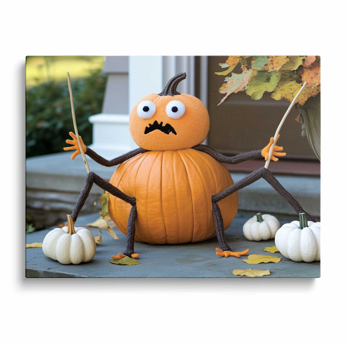 Funny Pumpkin Spider Canvas Wall Art – Cute Halloween Porch and Home Decor