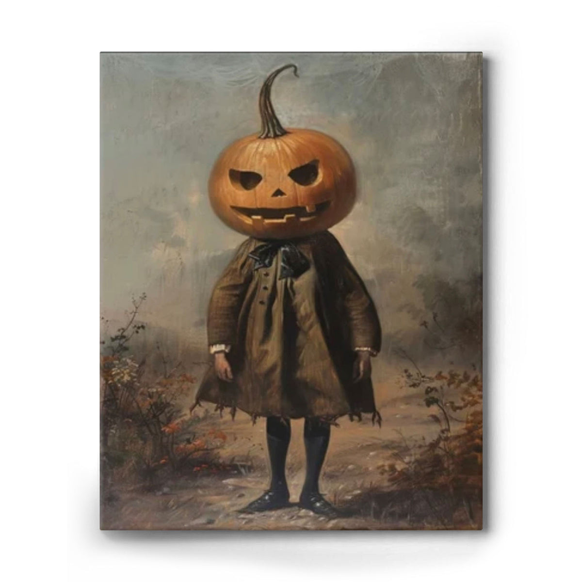 Vintage Gothic Pumpkin Head Halloween Painting Head Scarecrow Wall Art