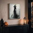 Witch Walking Through the Meadow Halloween Canvas Wall Art