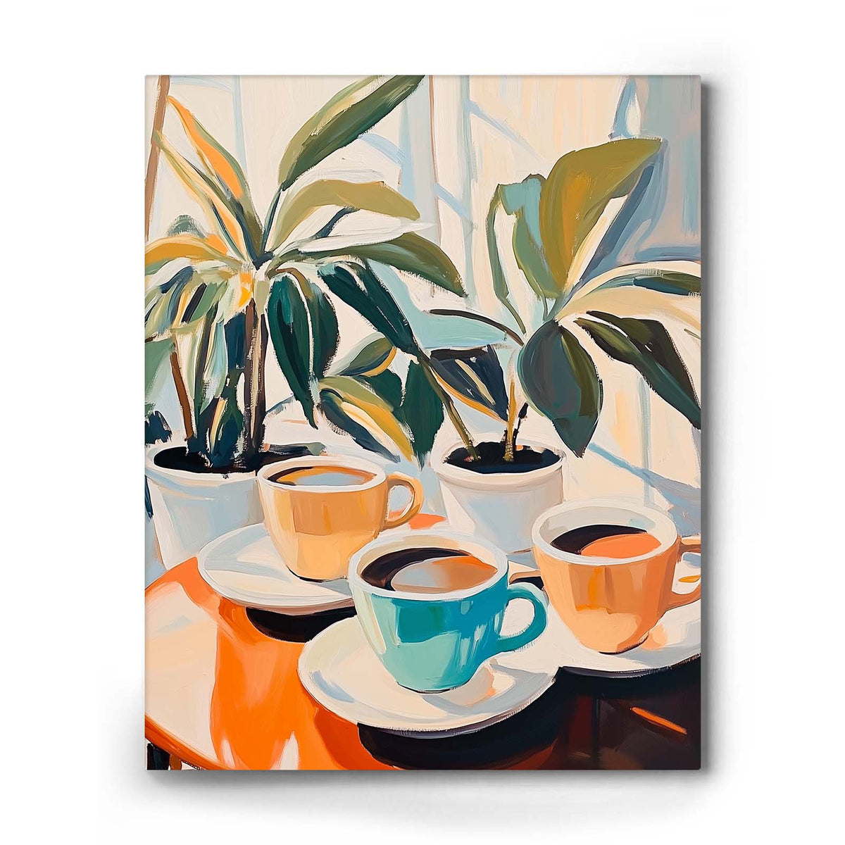 Colorful Coffee and Houseplants Modern Colorful Abstract Lifestyle Painting Wall Art