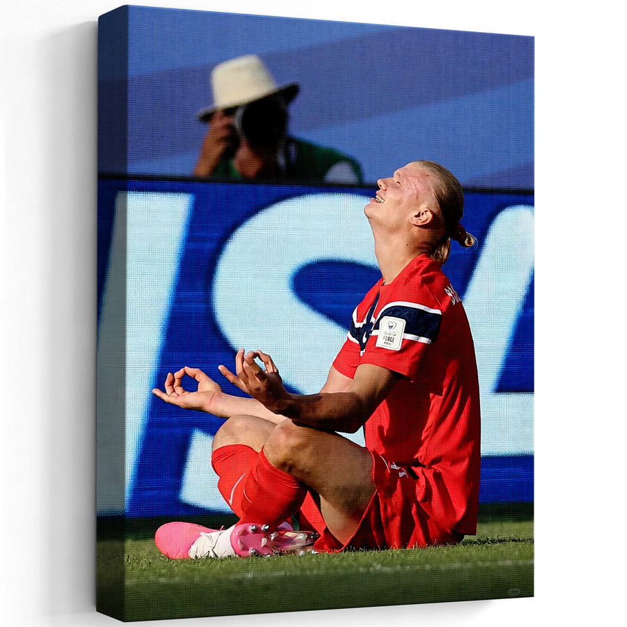 Erling Haaland Meditation Celebration Canvas Wall Art – Norway Soccer Print