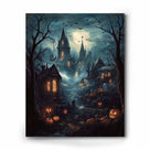 Moonlit Gothic Halloween Landscape Haunted Village Wall Art
