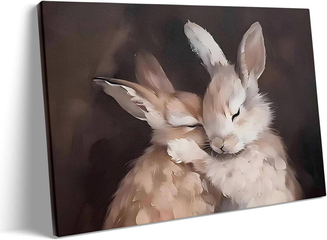 Rustic Easter Bunny Canvas Wall Art, 2 Rabbits Farmhouse Home Decor Print Painting Artwork, Modern Easter Charm Holiday Gift Nursery Living Room Bedroom Decoration