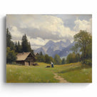 Impressionist Mountain Landscape Painting Alpine Mountain Cabin Wall Art