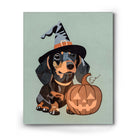 Halloween Dog and Pumpkin Cute Rottweiler Witch Hat Halloween Illustration Wall Art