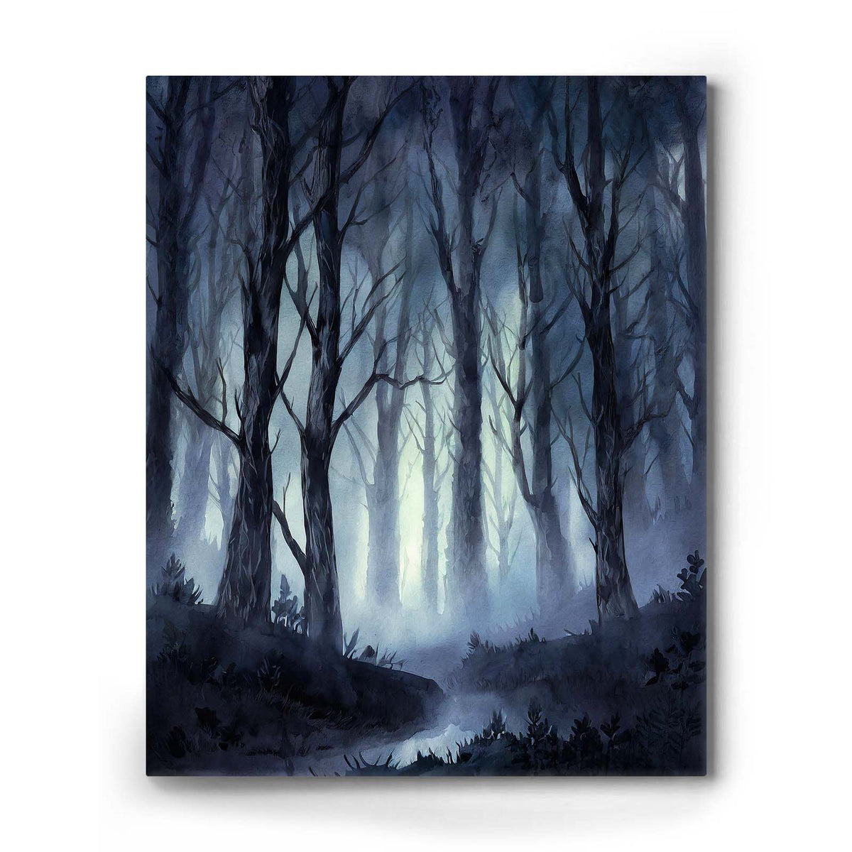 Haunted Misty Dark Forest Illustration Halloween Wall Art