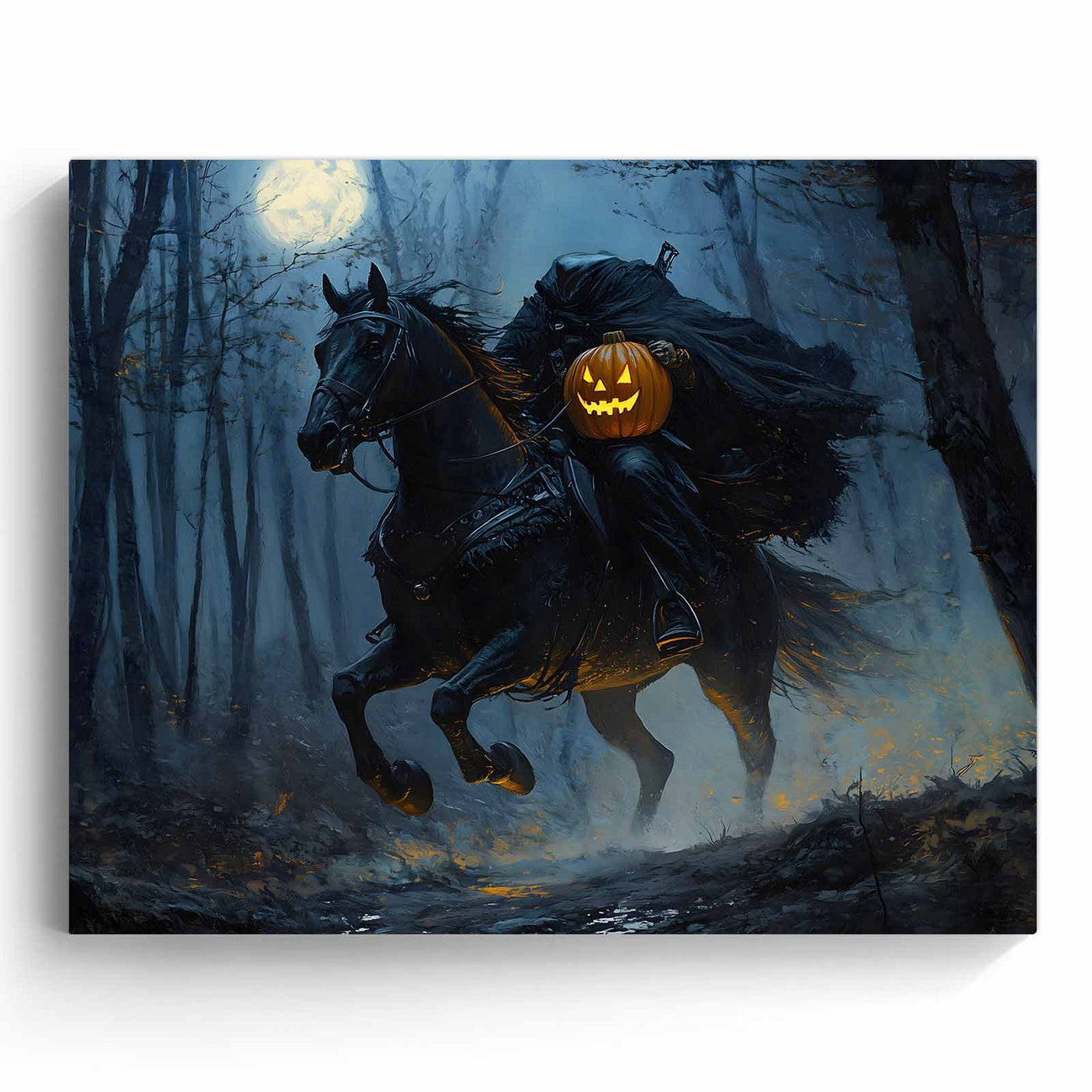 Moonlit Headless Horseman Halloween Canvas Wall Art