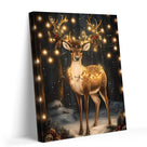 Christmas Reindeer Canvas Wall Art with Lights, Enchanted Winter Forest Holiday Decor for Living Room and Bedroom