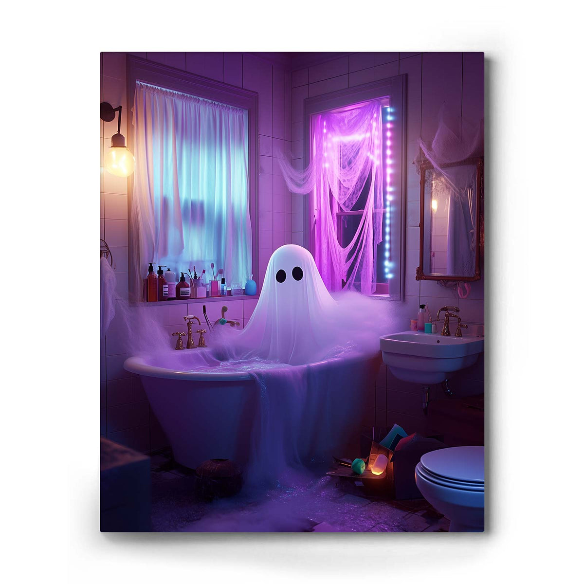 Cute Ghost in the Haunted Bathroom Wall Art