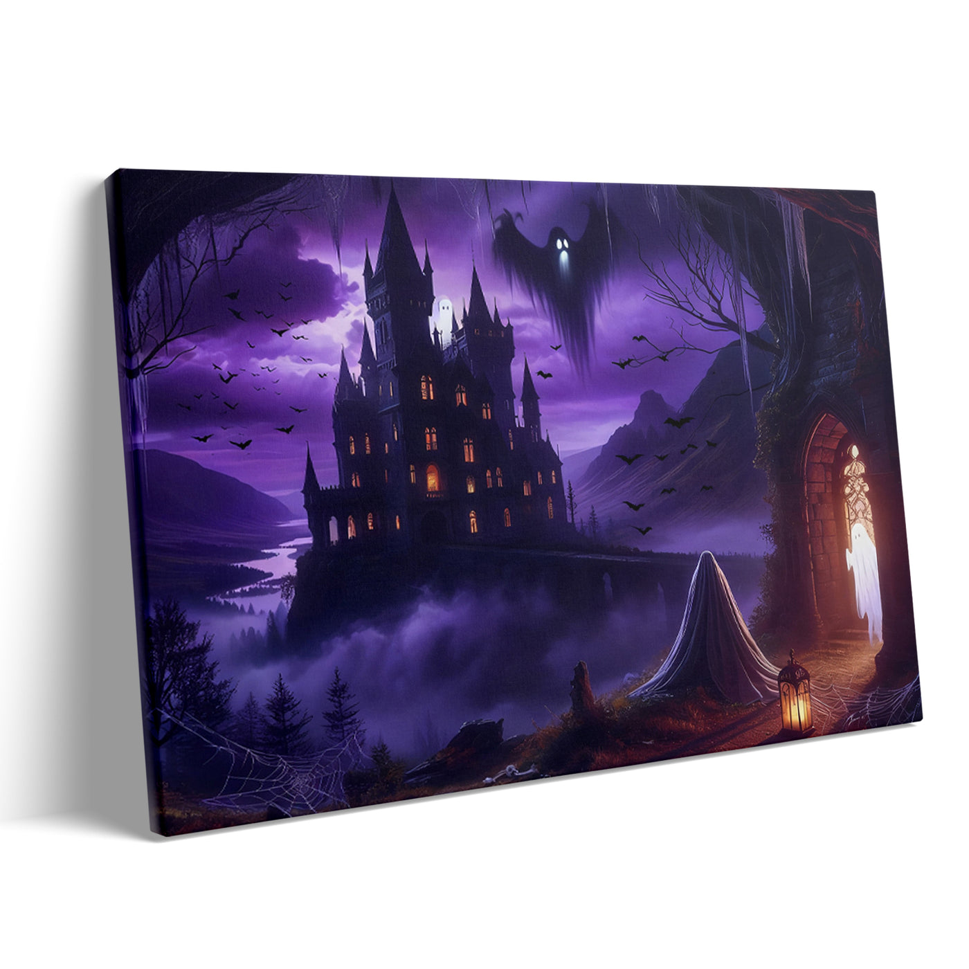 Purple Castle of Shadows Halloween Canvas Wall Art