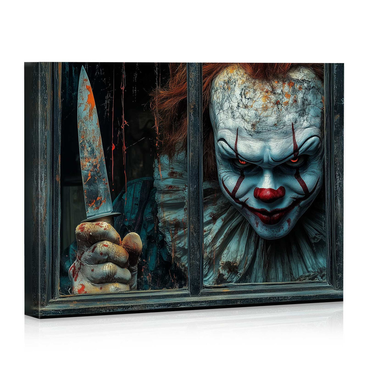 Creepy Clowns at the Window Halloween Canvas Wall Art – Dark Horror Party Decor