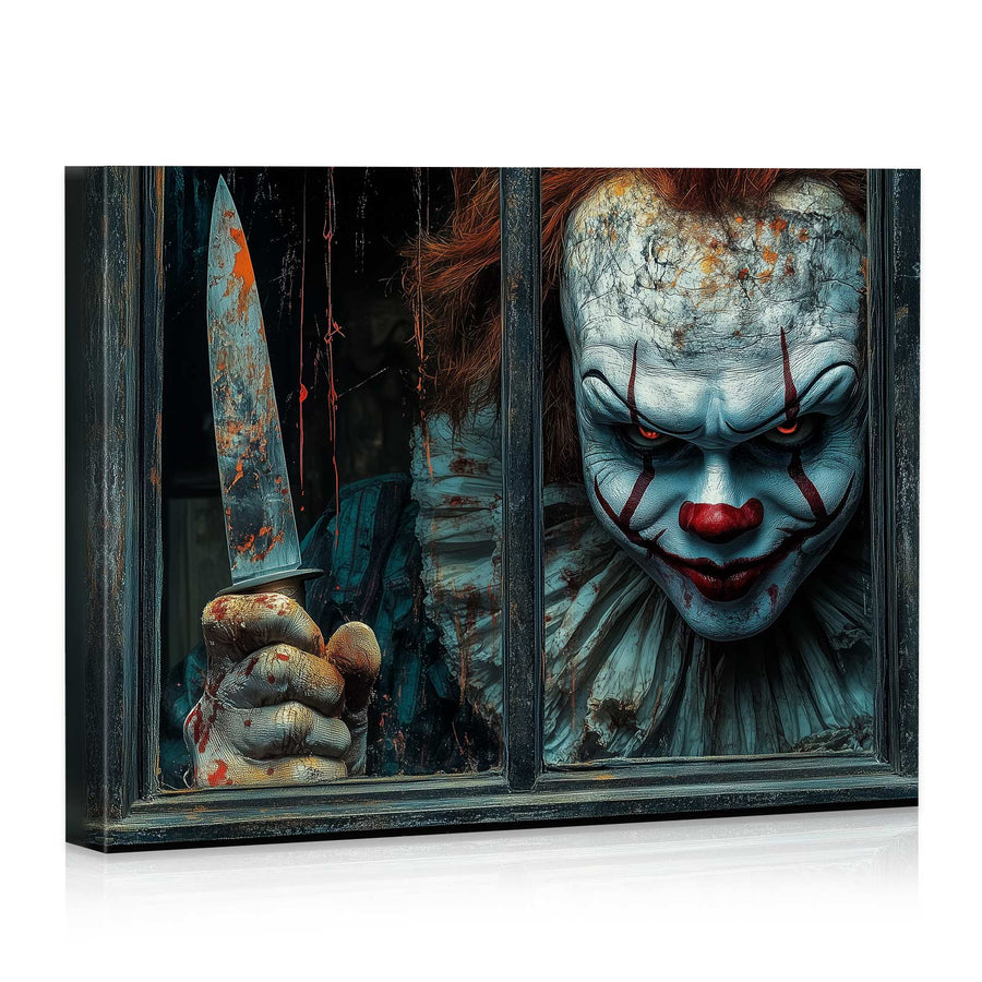 Creepy Clowns at the Window Halloween Canvas Wall Art – Dark Horror Party Decor