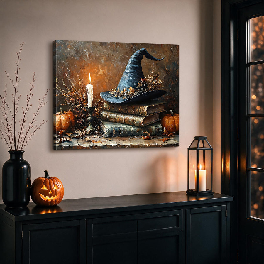 Witch Hat Halloween Canvas Wall Art, Magical Gothic Decor