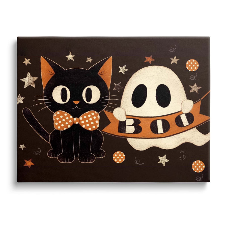 Black Cat and Ghost Halloween Wall Art / 8"L x 10"W