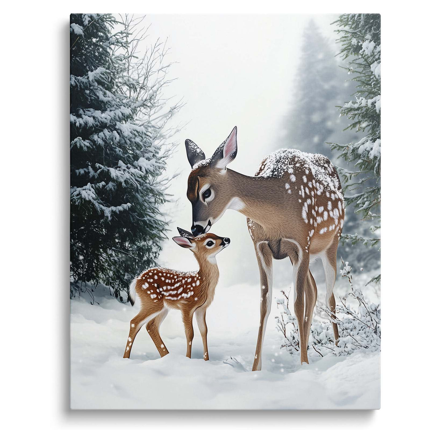 Christmas Deer and Woodland Wildlife Canvas Wall Art, Rustic Winter Holiday Decor