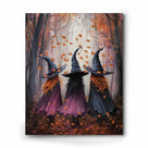 Three Witch Silhouettes Walking Through the Woods Painting Halloween Wall Art