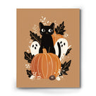 Halloween Black Cats, Ghosts and Pumpkins Illustration Wall Art