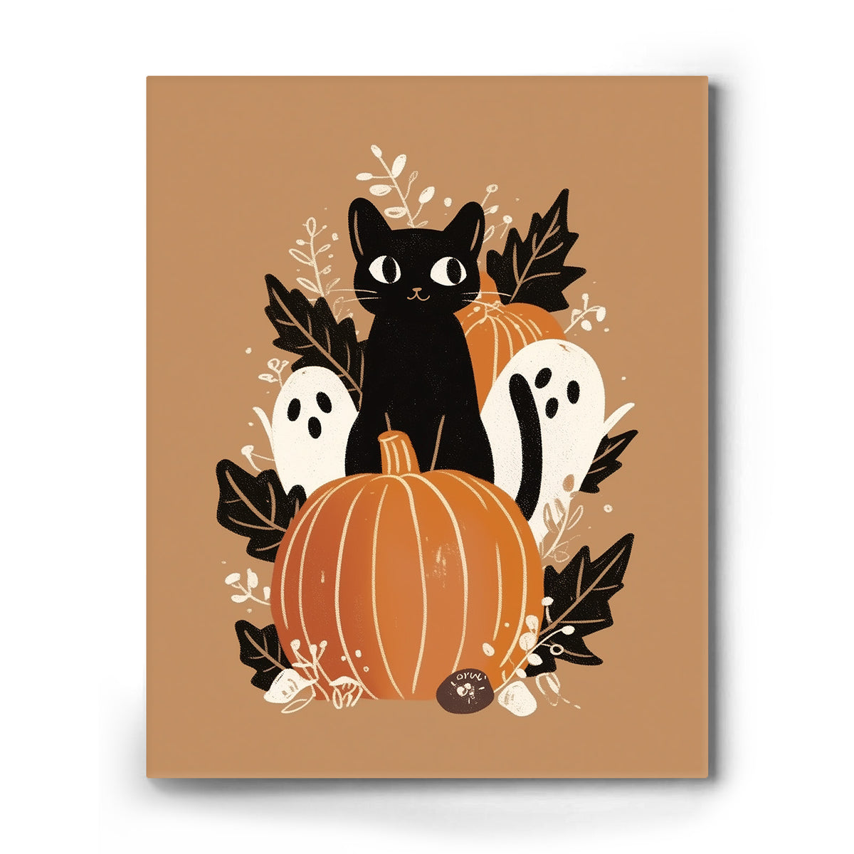 Halloween Black Cats, Ghosts and Pumpkins Illustration Wall Art