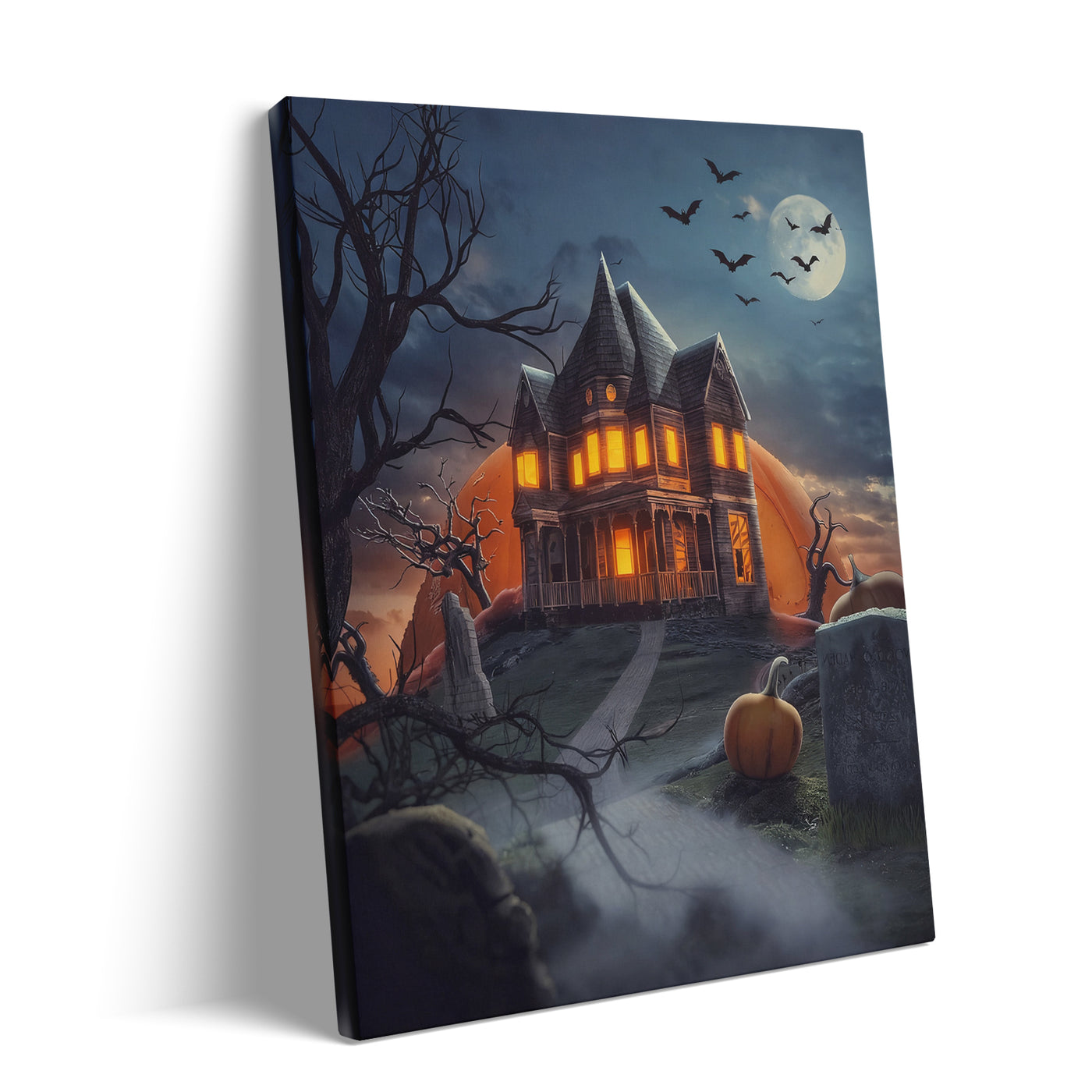 Ghostly Pumpkin Manor Halloween Canvas Wall Art