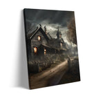 Shadowy Halloween Village Street Canvas Wall Art