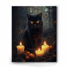 Enchanted Forest Black Cat Painting and Candles Halloween Wall Art