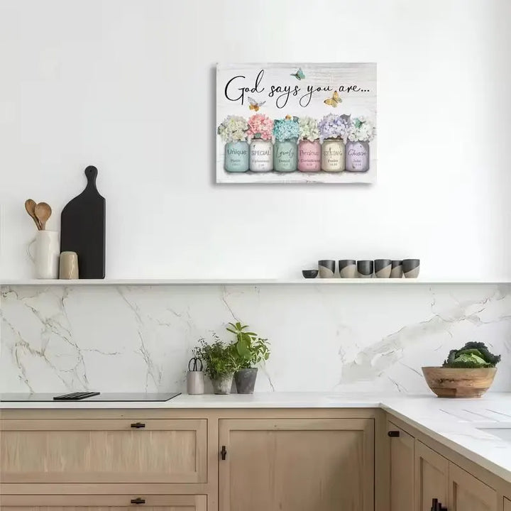 Easter Christian Wall Art God Says You Are Sign, Floral Mason Jar Scripture Canvas, Inspirational Bible Verse Spring Decor
