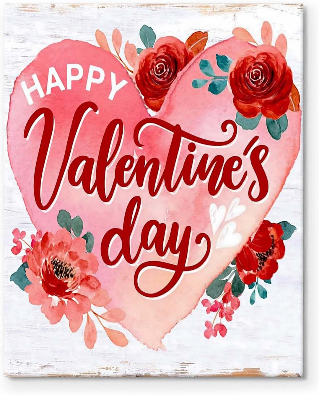 Romantic Heart Floral Print with Happy Valentine's Day Vintage Print Canvas
