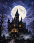 Gothic Castle and Bats Halloween Canvas Wall Art, Dark Fantasy Fall Decor for Living Room, Bedroom and Office