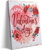 Romantic Heart Floral Print with Happy Valentine's Day Vintage Print Canvas