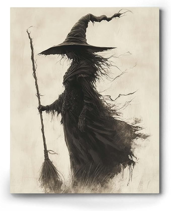 Witch and Magical Broom / 8"L x 10"W
