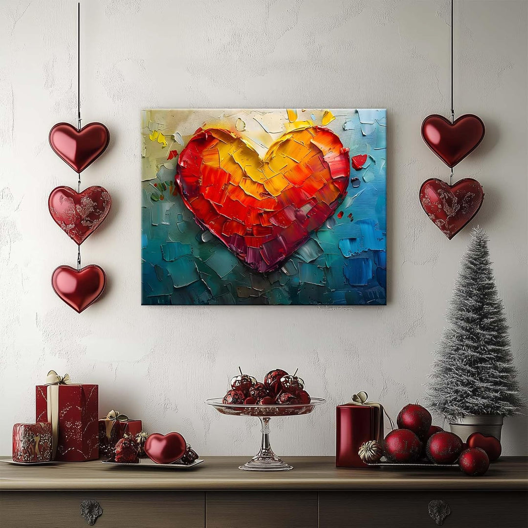 Vibrant Abstract Heart Pictures Print Painting, Romantic Heart Colorful