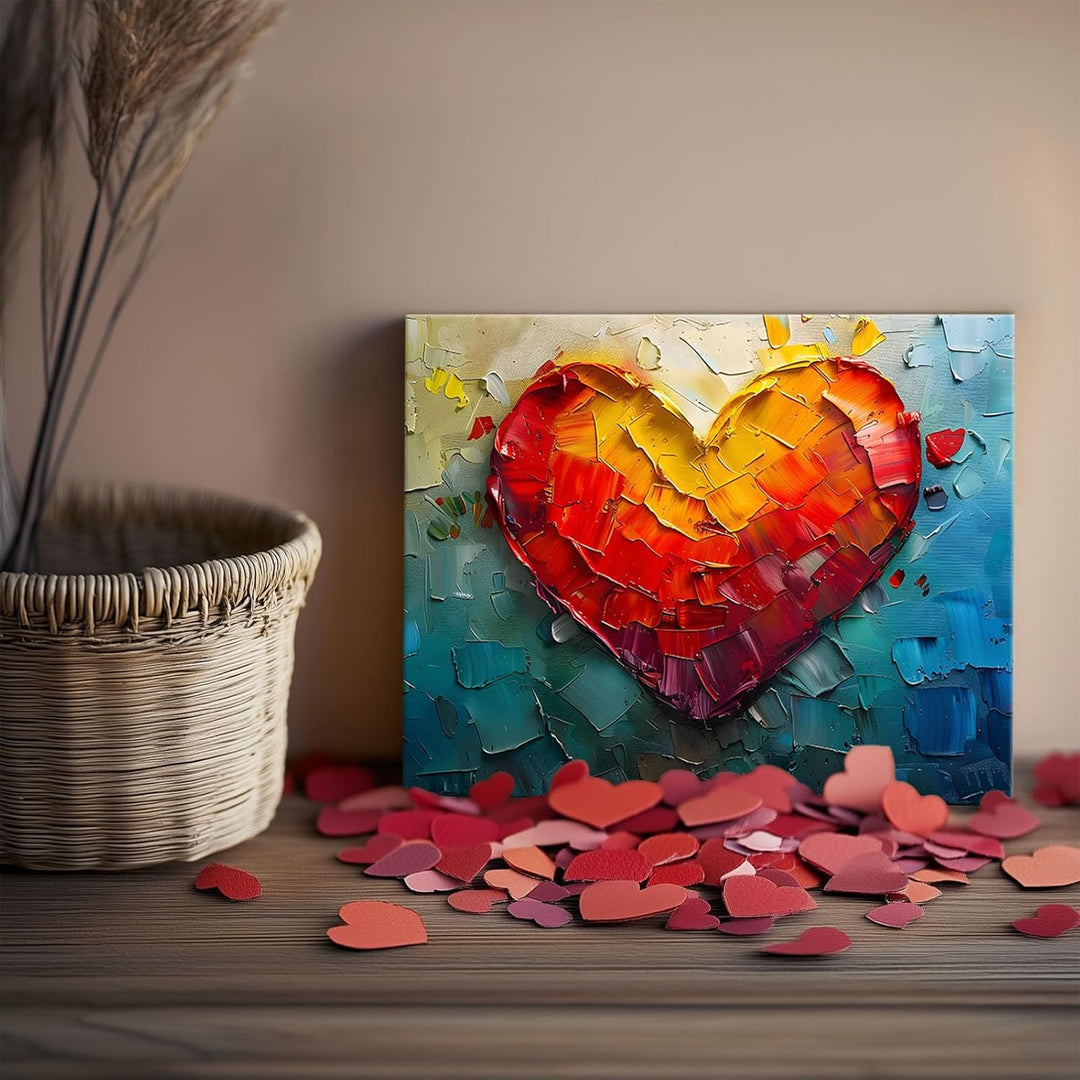 Vibrant Abstract Heart Pictures Print Painting, Romantic Heart Colorful
