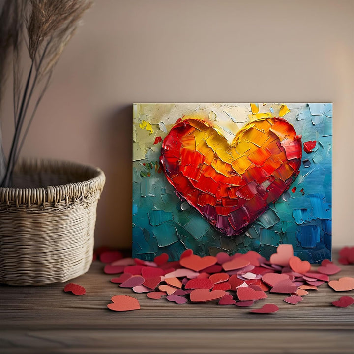 Vibrant Abstract Heart Pictures Print Painting, Romantic Heart Colorful