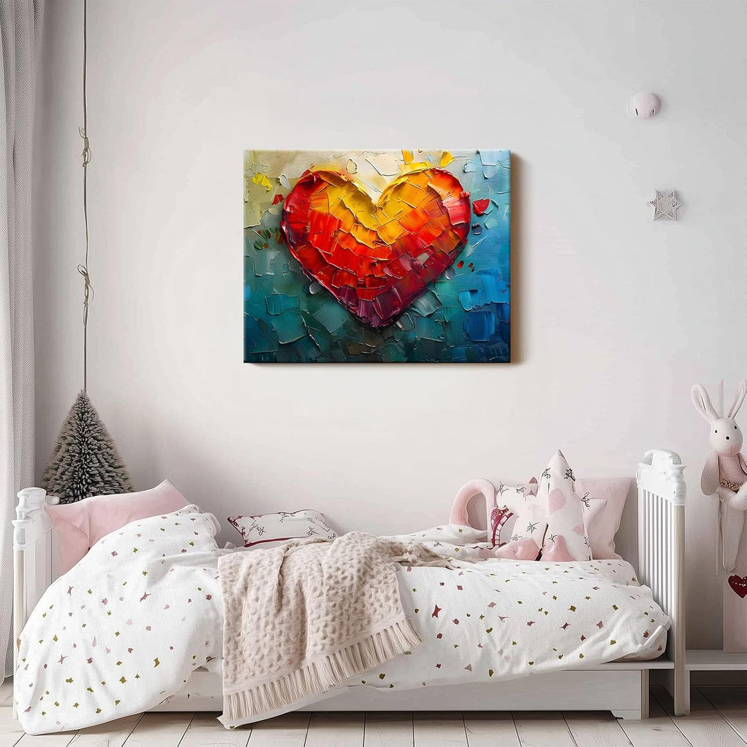 Vibrant Abstract Heart Pictures Print Painting, Romantic Heart Colorful