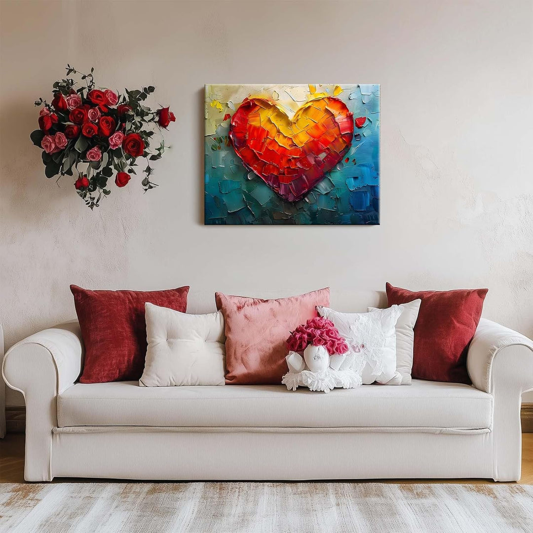 Vibrant Abstract Heart Pictures Print Painting, Romantic Heart Colorful