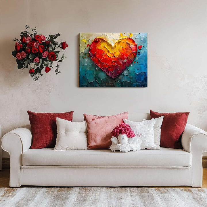 Vibrant Abstract Heart Pictures Print Painting, Romantic Heart Colorful