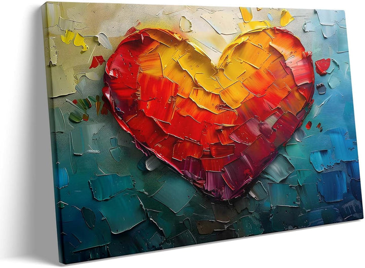 Vibrant Abstract Heart Pictures Print Painting, Romantic Heart Colorful