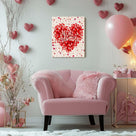 Romantic Pictures Print, Hello Valentine Red Heart Confetti Design