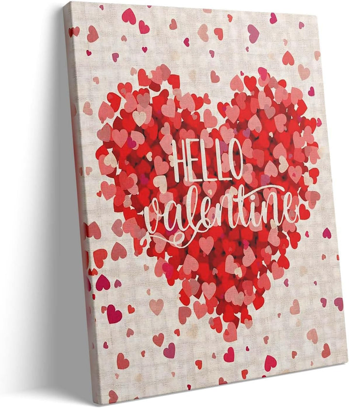 Romantic Pictures Print, Hello Valentine Red Heart Confetti Design
